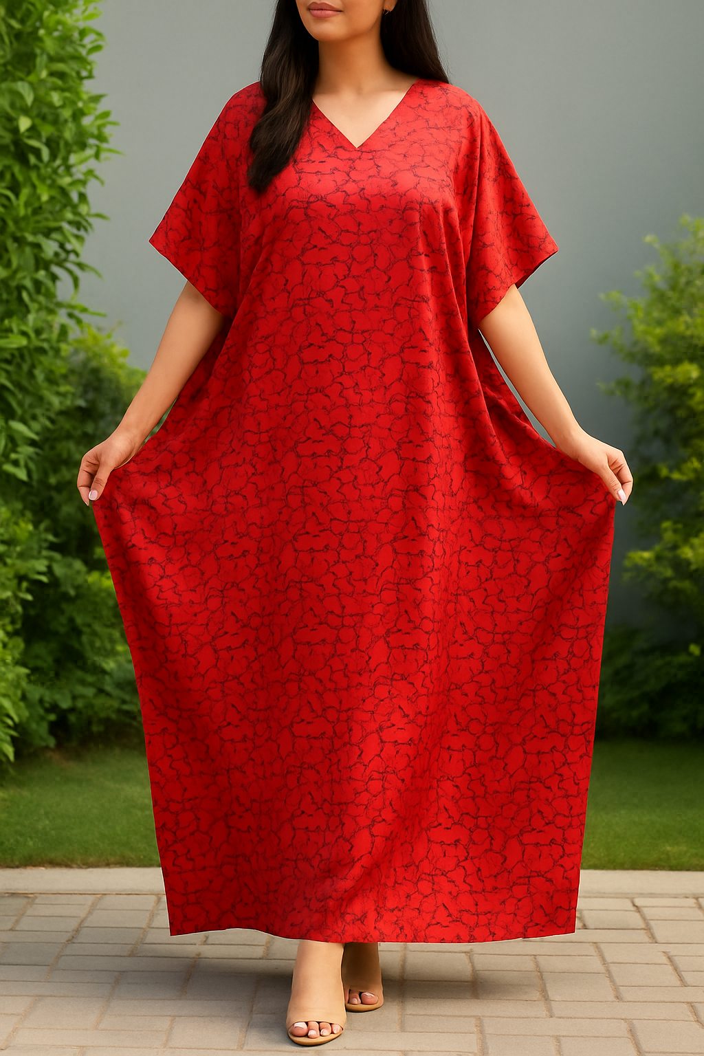 Crimson Red Abstract Kaftan