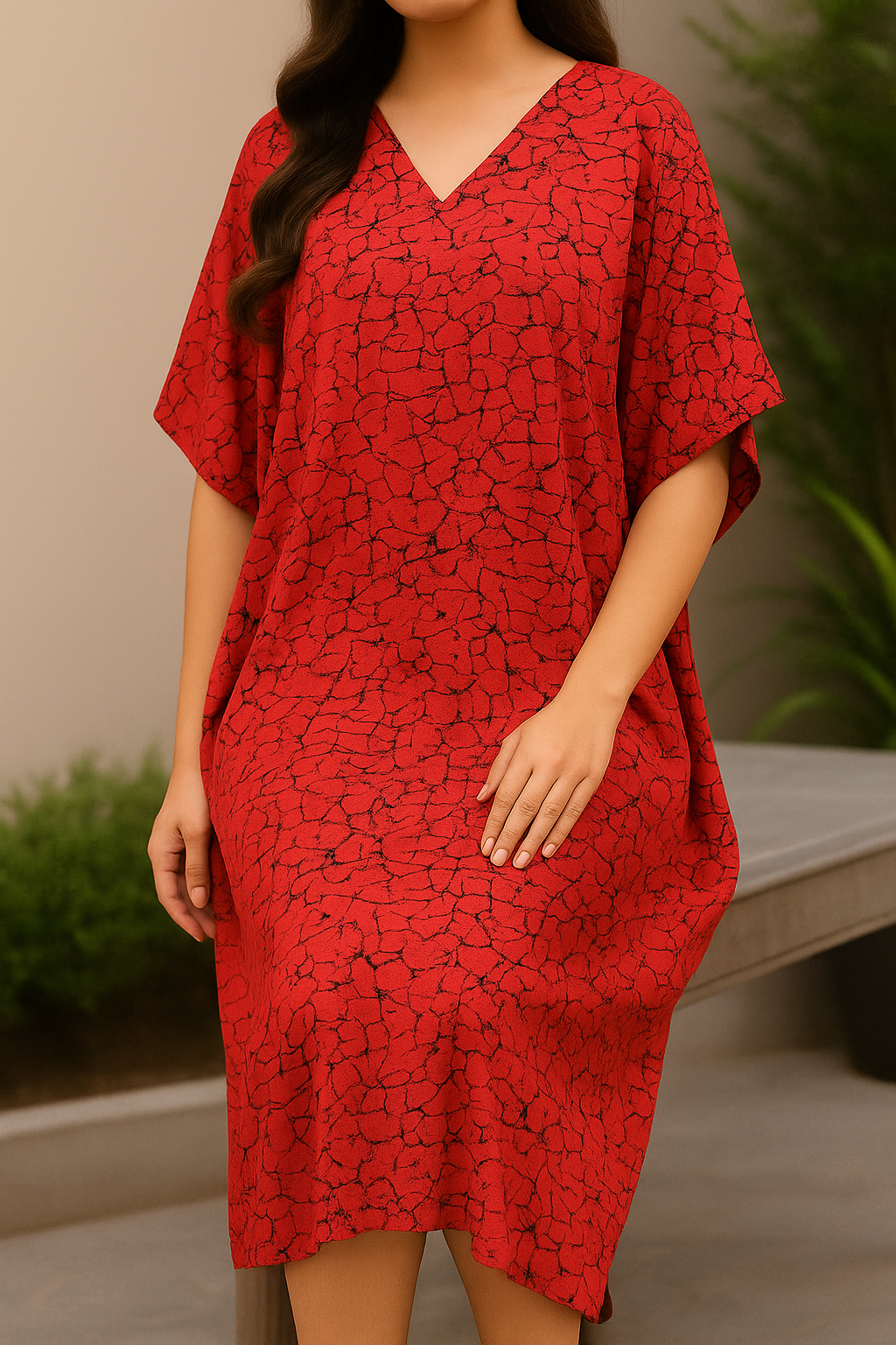 Crimson Red Abstract Kaftan