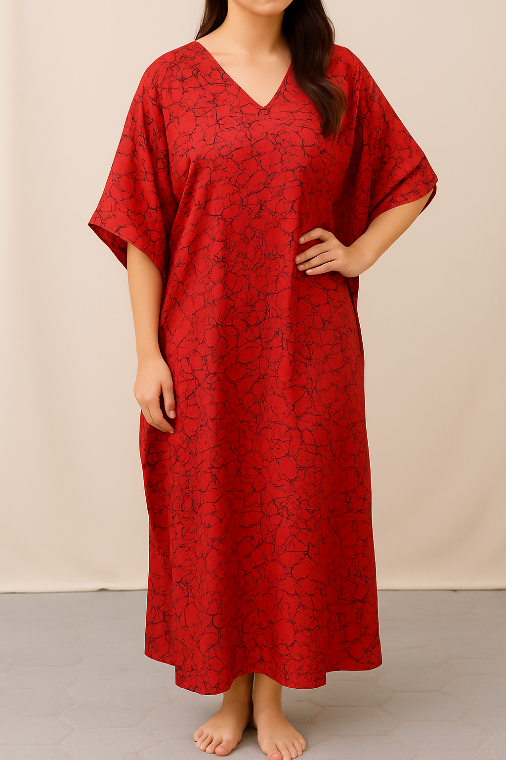 Crimson Red Abstract Kaftan
