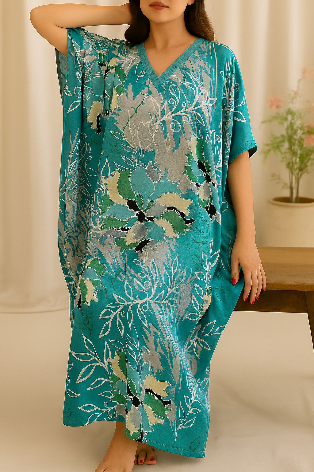 Emerald Bloom Luxe Kaftan