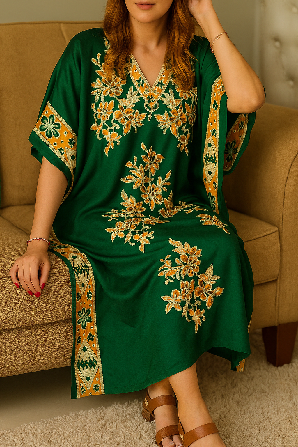 Green with Yellow and Gold Embroidery