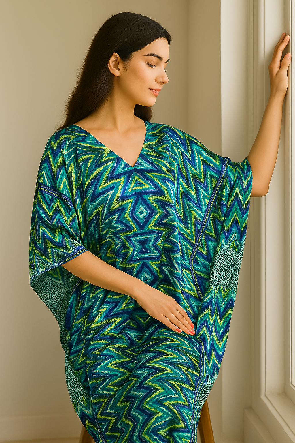 Emerald Blue Geometric Printed Kaftan