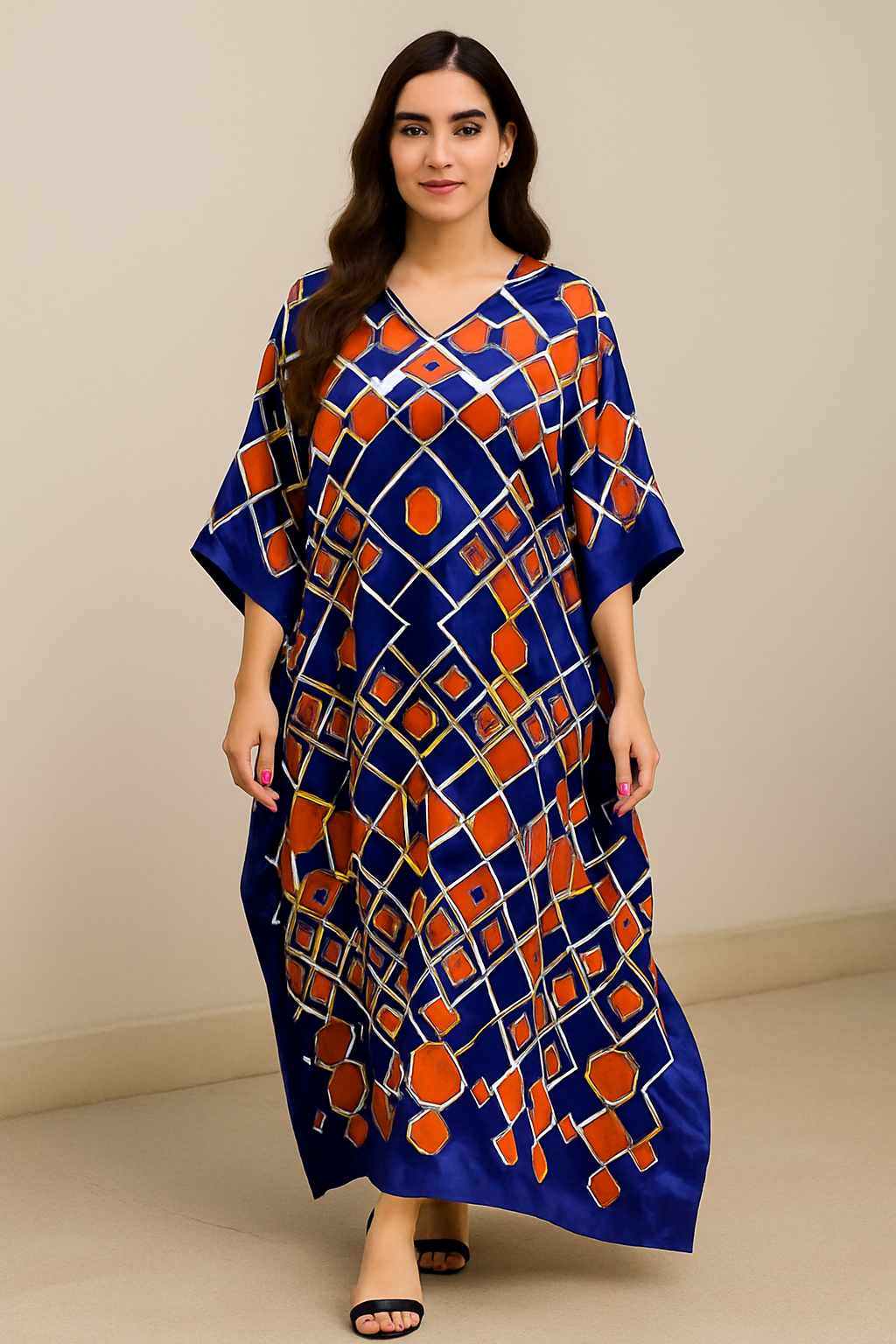 Royal Blue & Orange Geometric Kaftan