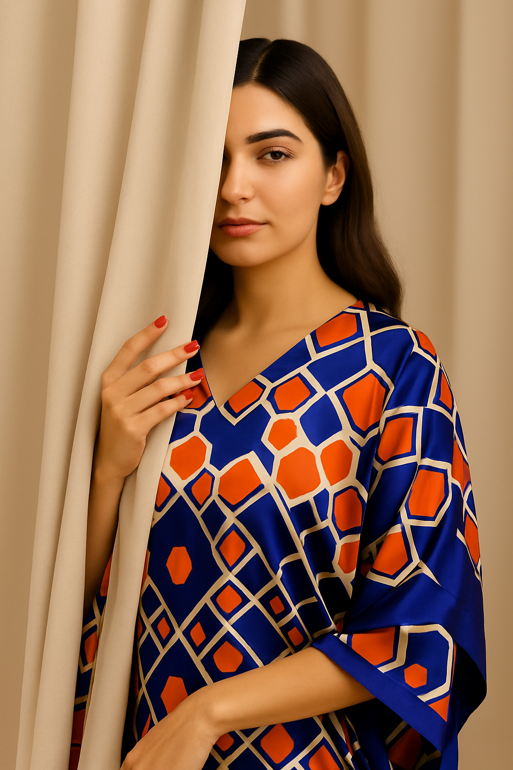 Royal Blue & Orange Geometric Kaftan