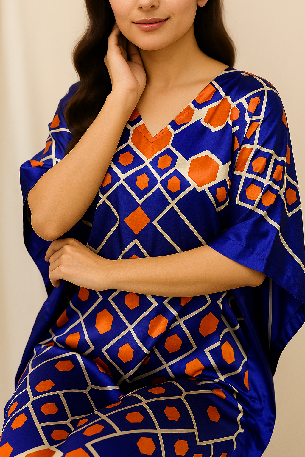 Royal Blue & Orange Geometric Kaftan