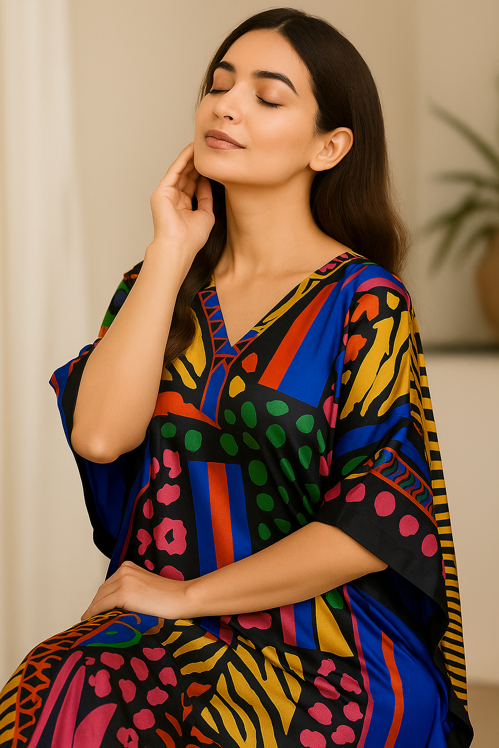 Multicolor Abstract Jungle Kaftan