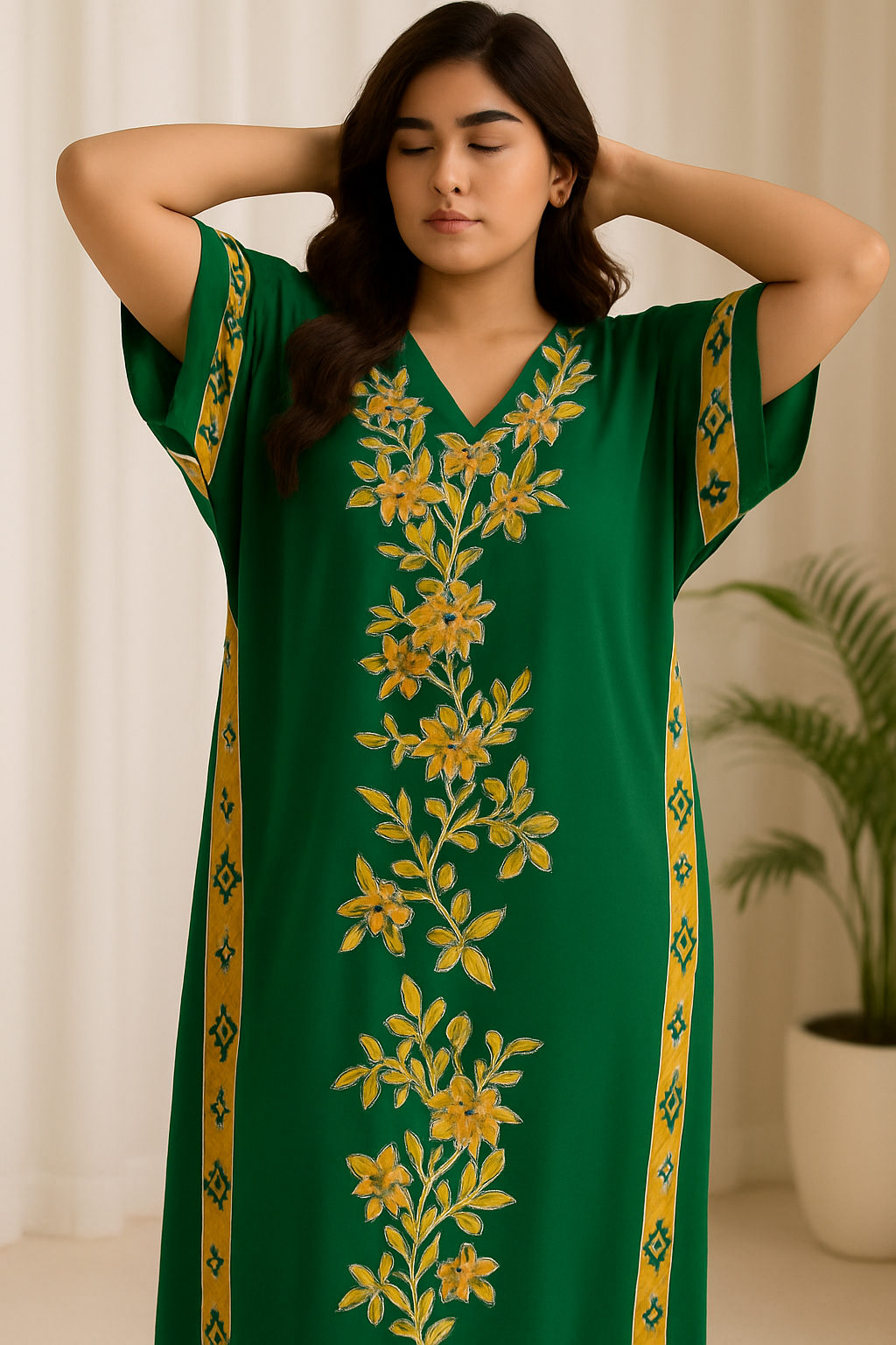 Green with Yellow and Gold Embroidery