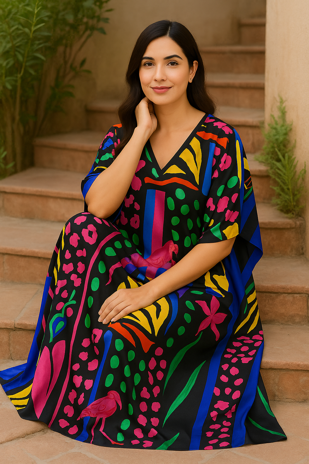 Multicolor Abstract Jungle Kaftan